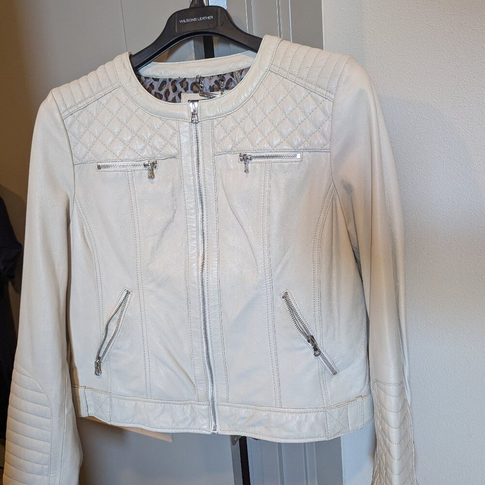 Cream women's leather jacket